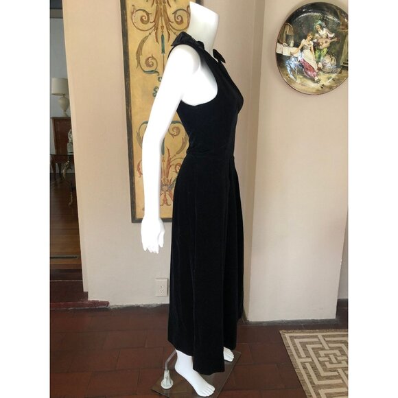Black Velvet Dress, 80s Formal Dress, Goth Dress, 80s Prom Dress - Picture 6 of 9